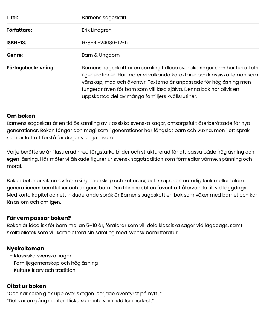 Description of the book after automation